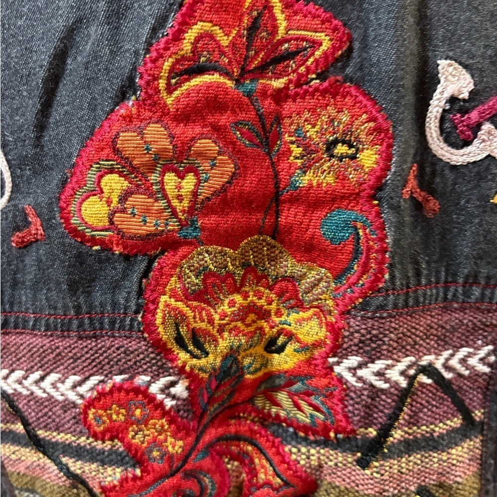 Alex Kin patchwork embroidered jacket gray chambray M - Picture 6 of 7